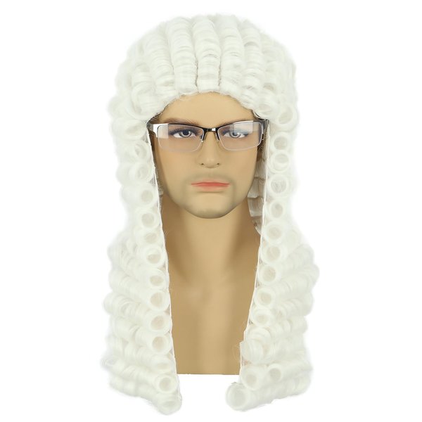 yuehong Curly White Judge Wig Gentleman Lawyer Wig Halloween Cosplay Costume Hair Wigs