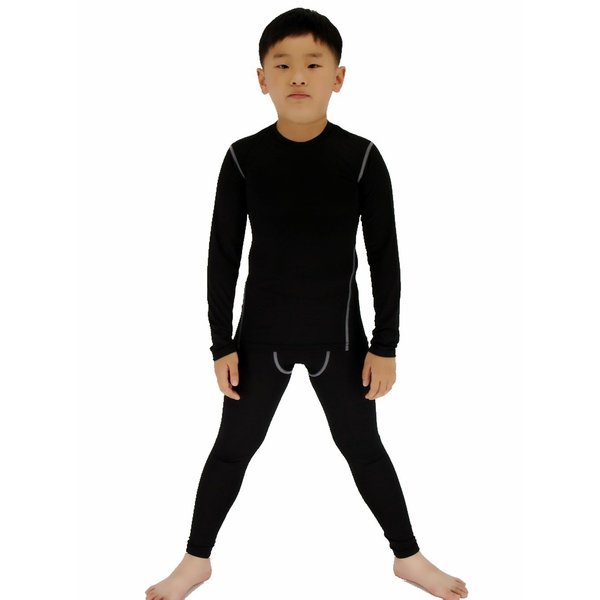 LANBAOSI Boys & Girls Long Sleeve Compression Shirts and Pant 2 PCS Set, Black, 12