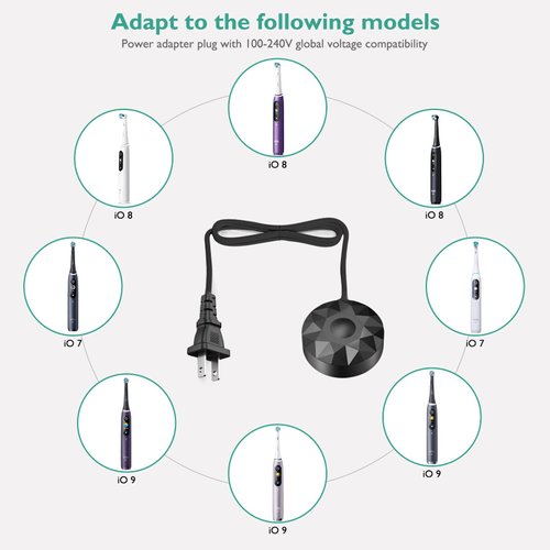 Replacement Charger Base Compatible with Braun Oral B iO Series 7 8 9 Electric Toothbrush, Magnetic Travel Charging Base for Oral-B iO Series 7 Series 8 Series 9 Replacement 3768 Adapter Cord Black