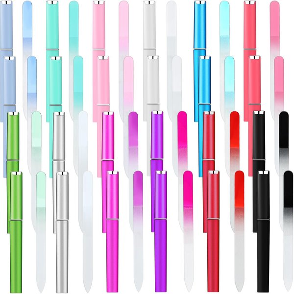 Lasnten 24 Pcs Crystal Glass Nail Files with Case Bulk Nails Manicure for Women Girls Professional Glass Nail File Double Sided, 12 Colors