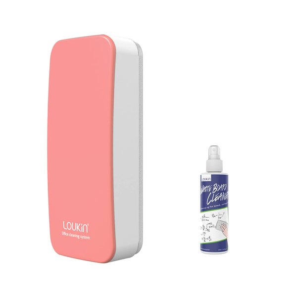LOUKIN Magnetic Dry Erase Eraser, Whiteboard Eraser, Glass Board Eraser(Pink), One Bottle of 3.4 oz Whiteboard Cleaner Included, for Classroom, Home and Office