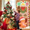 Christmas Door Cover Christmas Gingerbread Man Front Door Decorations Banner Christmas Wreath Gingerbread House Peppermint Candy Cane Door Cover Banner for Xmas New Year Holiday Candy Party Supplies
