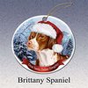 Holiday Pet Gifts Brittany Spaniel Santa Hat Dog Porcelain Christmas Ornament