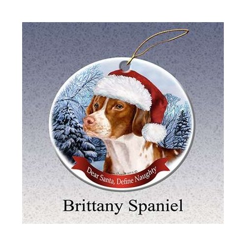 Holiday Pet Gifts Brittany Spaniel Santa Hat Dog Porcelain Christmas Ornament