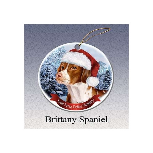 Holiday Pet Gifts Brittany Spaniel Santa Hat Dog Porcelain Christmas Ornament
