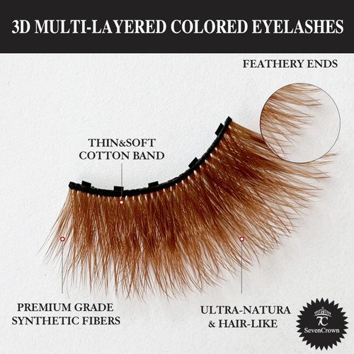 Magnetic Eyelashes Colored Eyelashes for Halloween Party Cosplay Makeup Kit,10 Pairs Color Magnetic Cat Eye Lashes with Eyeliner, Full Volume Brown Look 18-23MM Fake Eyelash Cruelty-Free & Vegan
