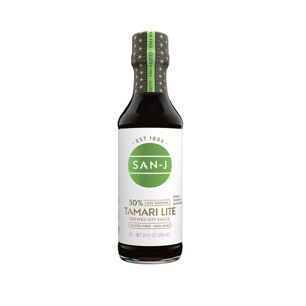 San-J - Gluten Free Tamari Lite Soy Sauce with 50% Less Sodium - Made with 100% Soy - Specially Brewed - 10 oz. Bottle