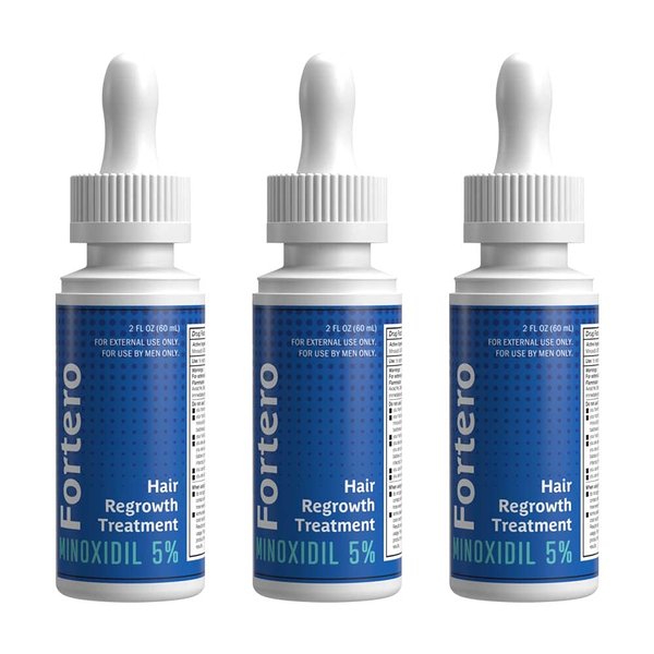 Fortero Hair Regrowth Treatment for Men 5% Minoxidil - Anti-Hair Loss Formula for Pattern Baldness, Alopecia - Anti-Hair Fall, Hair Regrowth, Hair Thinning Treatment 2fl Oz (3 Pack)