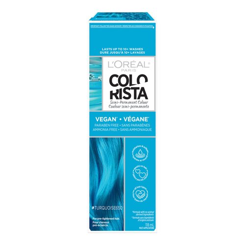 L'Oreal Paris Colorista Semi Permanent Hair Color for Bleached or Blonde Hair, Color Depositing Hair Mask Formula, Turqoise