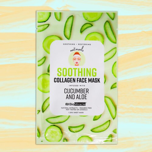 BioMiracle Soothing Collagen Face Mask Infused With Cucumber and Aloe, Natural Extracts, Paraben Free, Hydrates, Heals Dry Skin, 10 Sheets (10 Pack)
