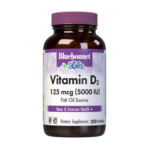 Bluebonnet Nutrition Vitamin D3 5000 IU Softgels, Aids in Muscle and Skeletal Growth, Cholecalciferol from Fish Oil, Non GMO, Gluten Free, Soy Free, Dairy Free, Yellow, 250 Softgels