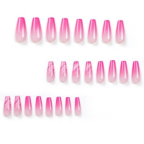 BAOYAALIN Press on Nails Medium Long Coffin Fashion Fake Glue on Nails with Ombre Purple Design for Women Girls Full Cover Artificial Acrylic False Stick on Nail for Daily Wear Wedding 24Pcs