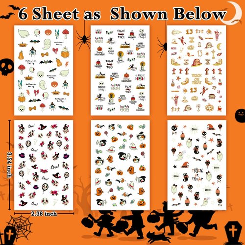 Leesgel 280 PCS Glow Halloween Nail Stickers Decals for Kids, Self-Adhesive DIY Stickers for Halloween Decorations, Halloween Nail Art Charms for Halloween Party Decorations