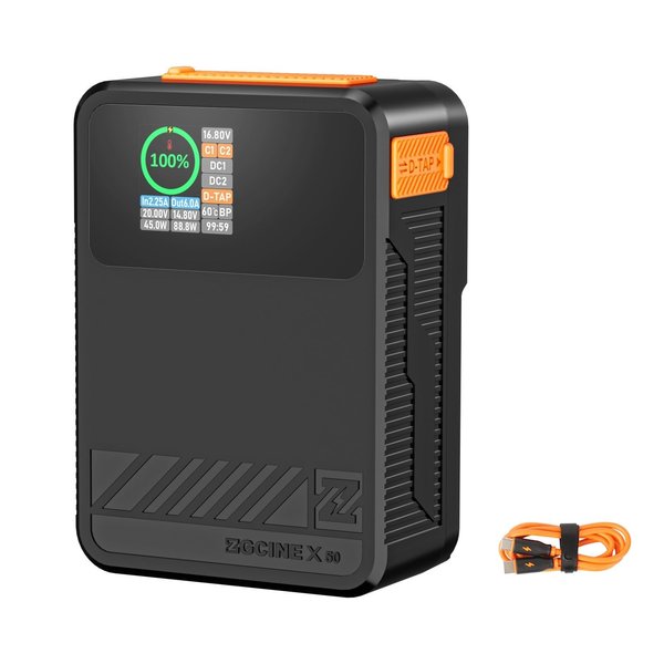 ZGCINE X50 V-Mount Battery,Support 45W PD USB-C Fast Charger,52Wh/14.8V 1.3-inch IPS Screen for Camera Photography