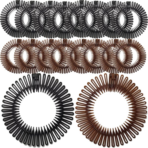 GXXMEI 20PCS Full Circular Stretch Comb Headbands Flexible Plastic Circle Comb Full Circular Tooth Headband Plastic Hair Wrap Hairband Holder for Women Girls Sports Hair Accessories