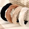 Drnytunk 4 Pack Knotted Wide Headbands for Women Girls Cute Head Wrap in Solid Color Non-slip Hair Accessories for Daily Festival Gifts(Black White Khaki Coffee)
