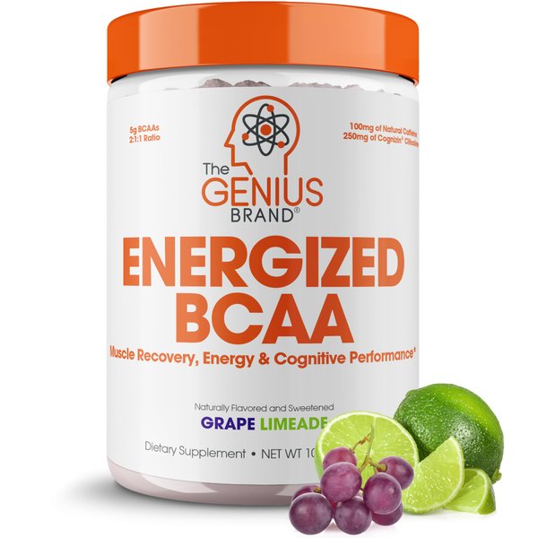 Genius BCAA Energy Powder, Grape Limeade - Nootropic Amino Acids & Muscle Recovery - Natural Vegan BCAAs Workout Supplement for Women & Men (Pre, Intra & Post Workout) - No Artificial Sweeteners