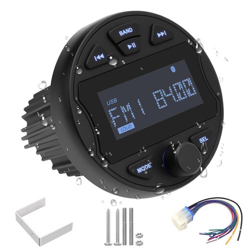 Marine Boat Stereo Receiver, Waterproof Boat Stereo Radio System, Marine Digital MP3 Player, No CD Player, 3" LCD Display, AM/FM Radio, USB Port, BT, AUX Subwoofer for Boat ATV UTV Off-Road Vehicles