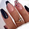 Foccna Coffin False Press on Nails Black Acrylic Fake Nails for Girl Full Cover Wear Finger Glossy Nail Bling Design Art Tips for Women and Girls 24 pcs