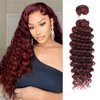 REMY HAIR Human Hair Bundles Red Deep Wave Bundles Colored #99j Burgundy Deep Weave One Bundle 16 Inch Brazilian Virgin Human Hair Extensions for Black White Women