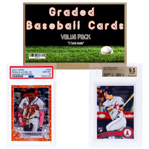 Graded Baseball Cards Value Pack & Gift Set│Contains 2 Graded Baseball Cards with Chance for Autographs, Refractors, PSA 10 & More│Collection Starter Ideal for New Collectors