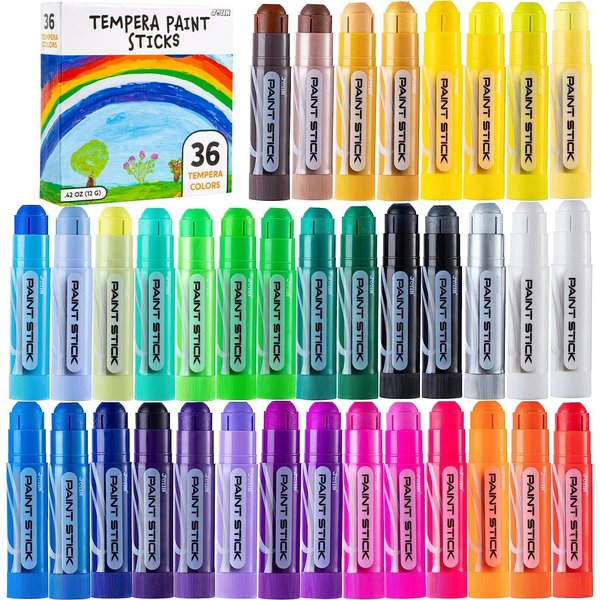 JOYIN 36PCS Assorted Washable Tempera Paint Sticks, Quick Drying and No Mess Paint Sticks for Arts and Crafts Project, Art Easter Gifts for your Kids and Artists