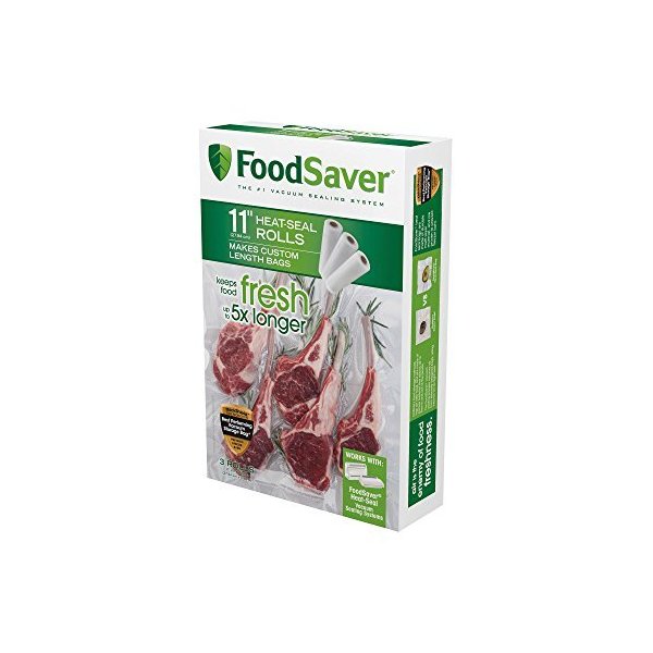 FoodSaver Custom Fit Vacuum Sealer Bags, Airtight Food Storage and Sous Vide Rolls, BPA-Free, 11 x 16' , 3 Count ( Pack of 1)