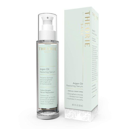 Theorie Argan Oil Restoring Hair Serum - Hydrate & Smooth - Prevents Damage and Strengthens with Argan Oil & Frankincense - Suited for All Hair Types, Glass Bottle - 60mL