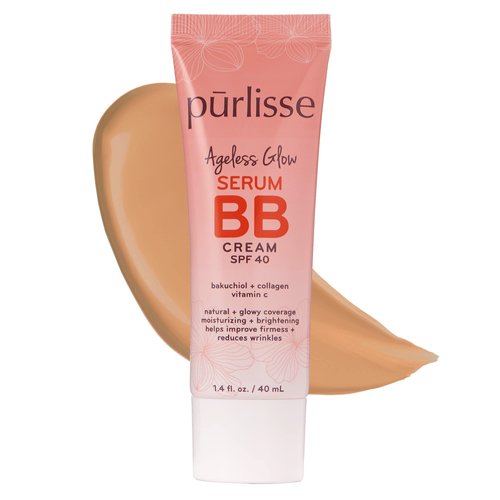 pūrlisse Ageless Glow Serum BB Cream SPF 40 : Clean & Cruelty-Free, Full & Flawless Coverage, Hydrates with Collagen | Medium Warm 1.4oz