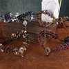 MOSTORY Handmade Moon Flower Crown Headpiece Burgundy Floral Elf Circlet Woodland Forest Headband for Witch Devil Queen Carnival Renaissance Fest Halloween Cosplay Prom Wedding Red