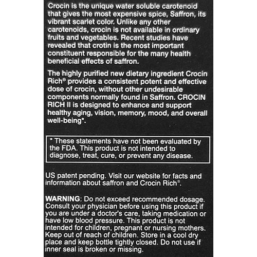 𝗖𝗥𝗢𝗖𝗜𝗡 𝗥𝗜𝗖𝗛 𝗜𝗜 – 25mg High-Purity Crocin (Key Saffron Active) | Supports Brain, Eyes, Nerve & Motor Function, Focus & Mobility | Natural Neuroprotective & Antioxidant Support | 30 Tablets