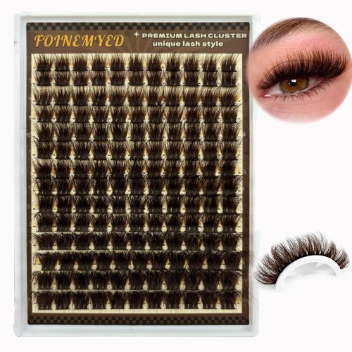 FOINEMYED Brown Lash Clusters 10-20mm Fluffy Cluster Eyelashes Brown False Eyelashes Individual Lashes Volume Eyelash Extension 154pcs Cluster Lashes DIY Lash Extension at Home