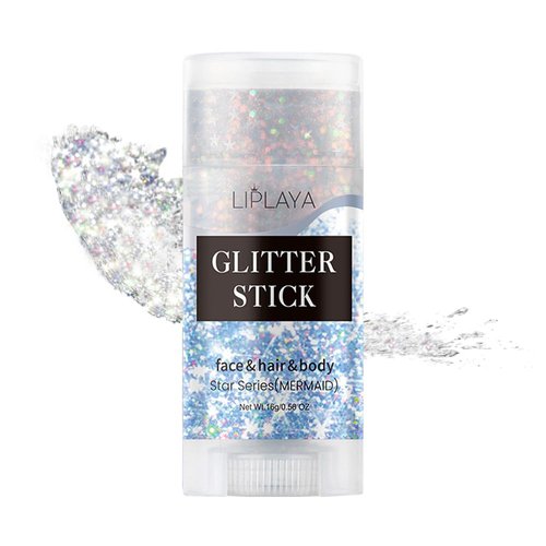 Mysense Mermaid Body Glitter Stick, Singer Concerts Face Glitter Gel, Holographic Mermaid Sequins Glitter Makeup, Music Festival Rave Accessories Hair Glitter for Kids and Women, 0.56oz