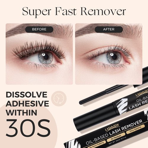 LASHVIEW Lash Remover, Cluster Lash Glue Remover, DIY Eyelash Extension Remover, Eyelash Glue Remover for False Eyelashes Self-Use Gentle Soothing Non-Irritating Eye Cleanser Oil 5ML