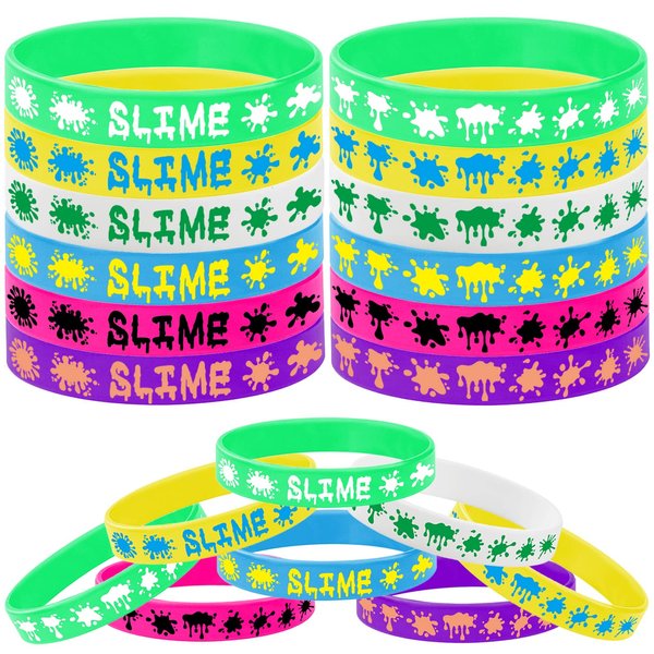 24PCS Rainbow Slime Themed Rubber Bracelets Silicone Wristbands -Art Paint Party Supplies Birthday Baby Shower Party Favors