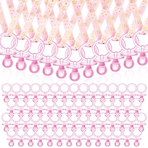 100 Pcs Baby Shower Pacifiers Acrylic Necklace for Chupones para Baby Shower Pacifiers Party Favors Charm Pacifiers Necklace for Girls Boys Baby Shower Games Party Table Scatter Decorations (Pink)