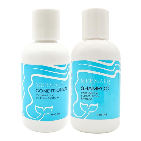 Mermaid Extension Hair Care Shampoo & Conditioner Starter Combo | Oil Free Gentle Moisturizing Salon Grade Hyrdrating Product Safe for Extensions | Color-Safe Vegan Formula | (2 pack, 4oz)