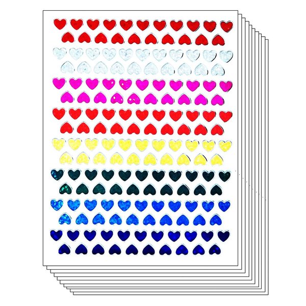 Stickers Glitter Pack 10 Sheets Rainbow Heart Romantic Love Cartoon Stickers Label for Kids and Teachers Label Art Decal Craft Scrapbook Book Album Diary Card Birthday School Supplies (01)