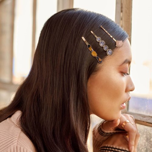 5PCS Vintage Inspired Mixed Stones Bobby Pins Decorative Hair Slides Clips Accessories Women