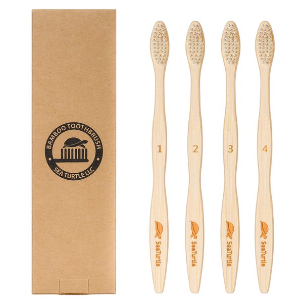 SeaTurtle Plant-Based Bristles, Bamboo Toothbrushes, Soft Natural Toothbrush for Adults (4 Pack)