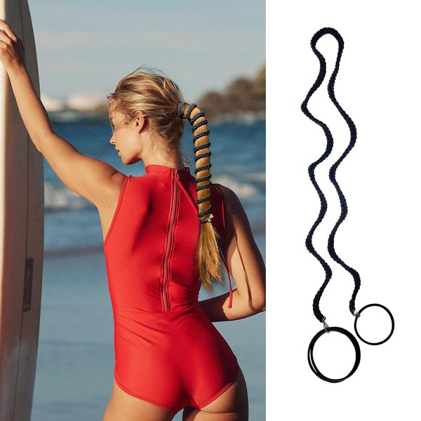 Black Elastic No Damage Hair Ties for Women Long Thick Hair, Ponytail Holders Hair Tie Braided Pony Tails Hair Ties for Wind Water Sport Hair Hands for Women's Hair Ponytail Wrap Hair Tie (1pc-35")