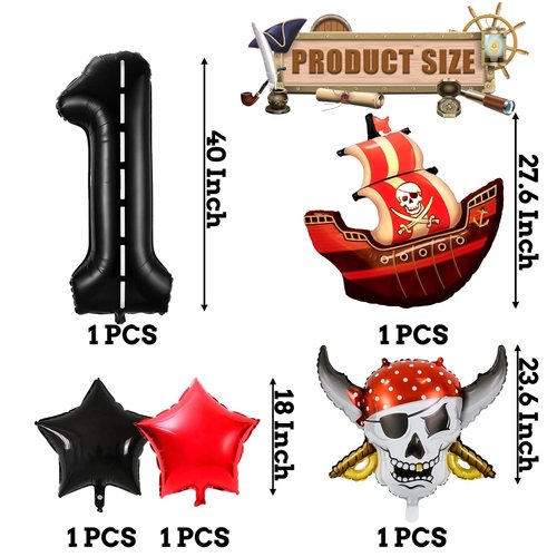 40 Inch Balloon Number, Pirate Balloons, Red and Black Balloons, Star Foil Balloon Number Balloons for Anniversary Supplies Kids Birthday Party Banquet Decoration (Number-1)