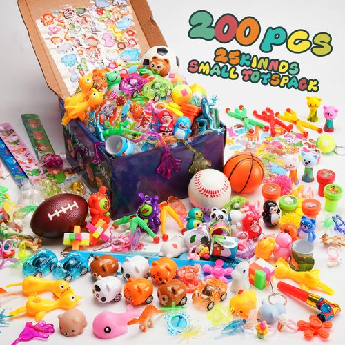 200PCS Party Favors for Kids, Treasure Chest Prize Box Toys for Kids Classroom, Birthday Goodie Bags Stuffers for Kids, Pinata Filler, Gift Bag Small Toys Prizes for Elementary Students 4-8 8-12 3-5