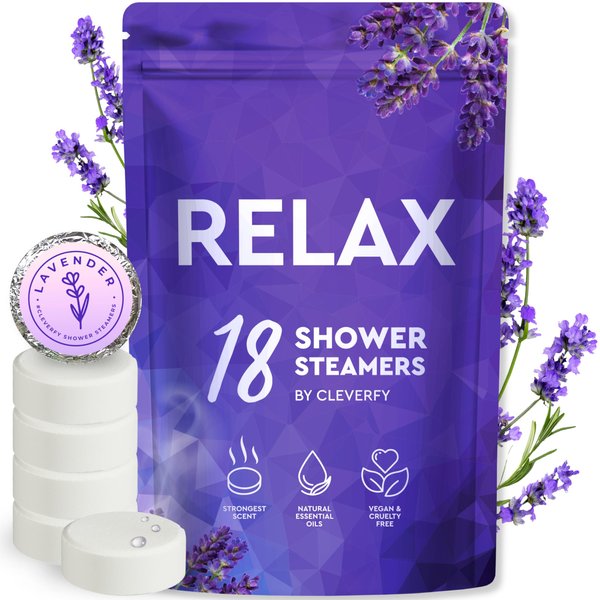 Cleverfy Shower Steamers Aromatherapy - 18 Pack of Lavender Shower Bombs with Essential Oils. Personal Care and Relaxation Birthday Gifts for Women and Men.