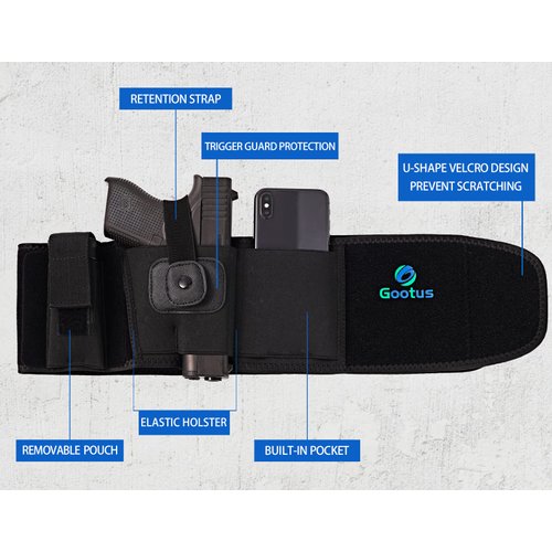 Belly Band Holster for Concealed Carry - Waist Pistol Gun Holster for Men and Women - Fits Glock, Ruger LCP, Taurus, S&W M&P 40 Shield Bodyguard, Sig Sauer, Kahr, Beretta, 1911, etc