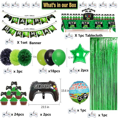 Video Game On Theme Birthday Party Decorations Set Happy Birthday Banner Balloons Tablecloth Foil Curtain Cake Toppers For Birthday Party, Boys Party, Family Party Supplies