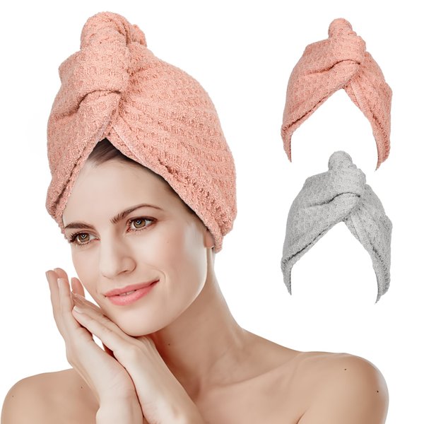 Srragl 2 Pcs Microfiber Hair Towel Wrap - Quick Dry Hair Towel Wrap for Long, Short, Thick, Curly Hair, Hair Caps for Women, Men, Kid (Orange Grey)
