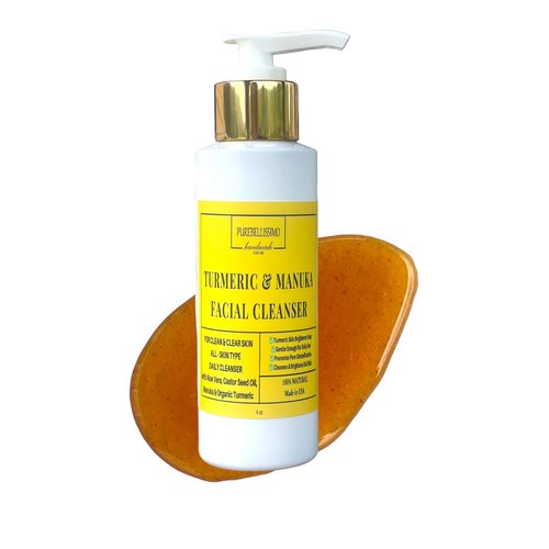 PureBellissimo All Natural Turmeric Manuka Face Wash with Aloe Vera - Facial Cleanser, Gently Removes Dirt and Oil, Without Drying, Turmeric Soap for Face, All Skin Type, 4oz