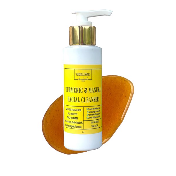 PureBellissimo All Natural Turmeric Manuka Face Wash with Aloe Vera - Facial Cleanser, Gently Removes Dirt and Oil, Without Drying, Turmeric Soap for Face, All Skin Type, 4oz