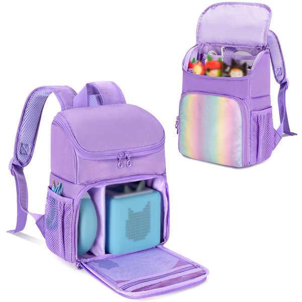 GRAOSO Carrying Backpack Compatible with Toniebox, Travel Bag for Audio Player Starter Set, Accessories Storage for Charger Headphone, with 3 Clear Pockets for Figures Display, Purple (Bag Only)